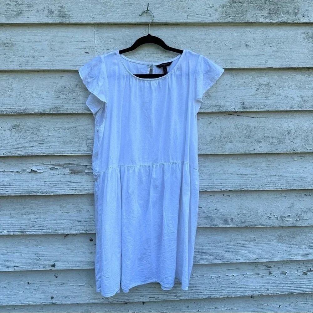 Banana‎ Republic Factory Flutter Sleeve White Linen Shift Dress size Petite L